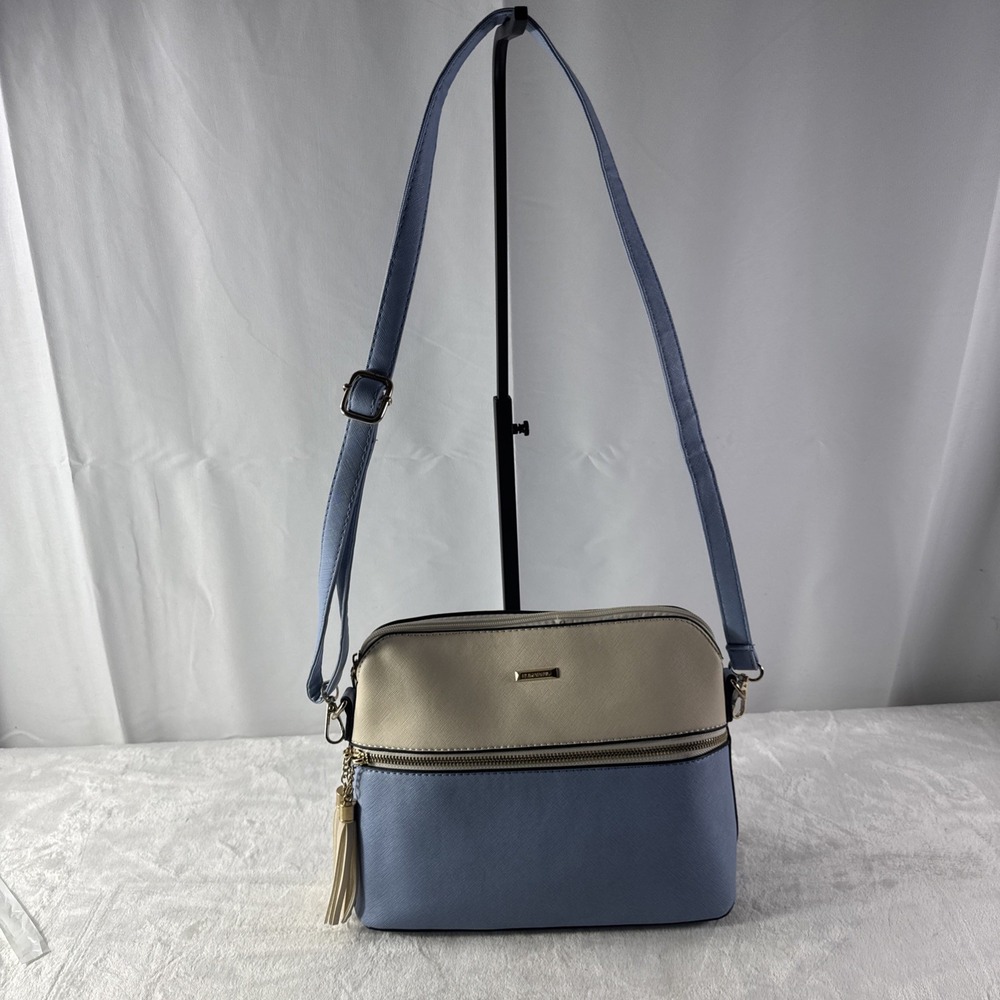 ELIM & PAUL Two Tone Blue and Ivory  Crossbody  Shoulder Bag  Purse With Tassel